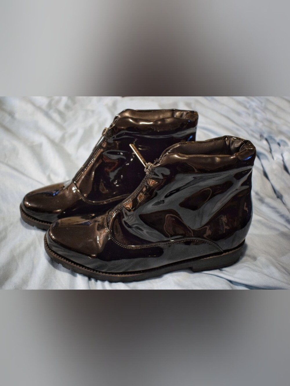 Tudor Court Black Patent Leather Faux Fur Lined Snow Boots Size 10W